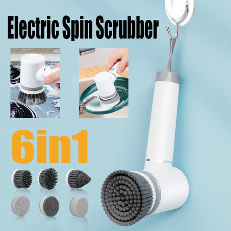 6in1 Electric Spin Scrubber Cordless Rechargeable Cleaning Brush with 6 Head Kit V201-BBZ5655WH8AU