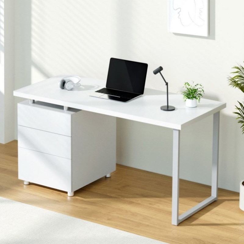 Artiss Computer Desk Drawer White 140CM DESK-140M-WH-AB