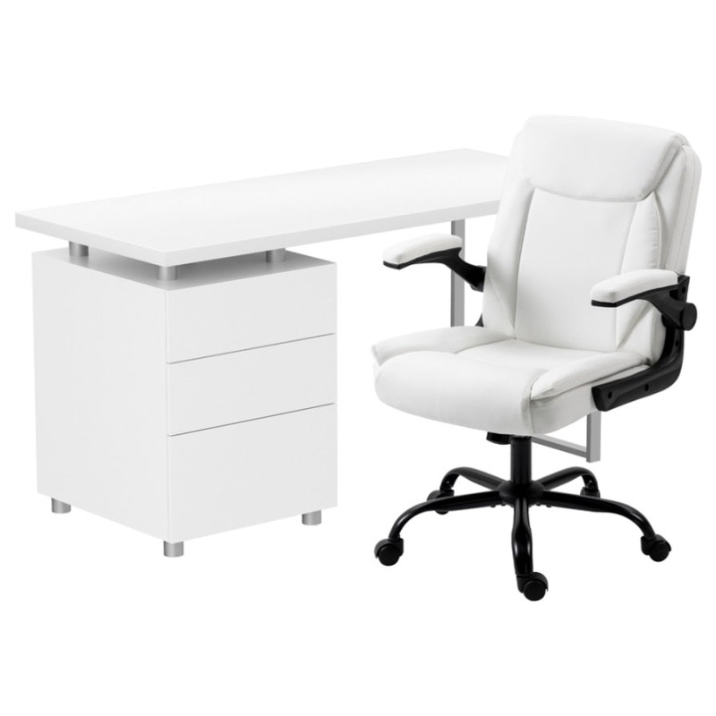 Artiss Computer Desk Executive Office Chairs Sets White DESK-140M-CHAIR-7023-WH