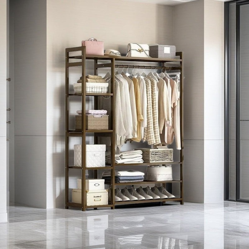 Bamboo Clothes Rack Garment Closet Storage Organizer Hanging Rail Shelf Dress room 110CM V255-QBYMJ-110