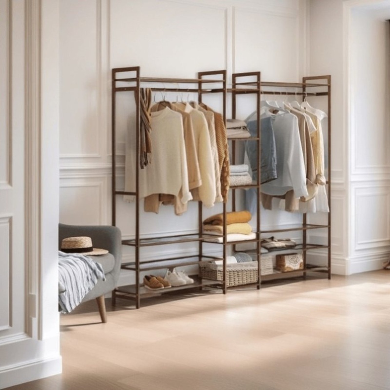 Bamboo Clothes Rack Garment Closet Storage Organizer Hanging Rail Shelf Dress room 170cm V255-QBYMJ-170