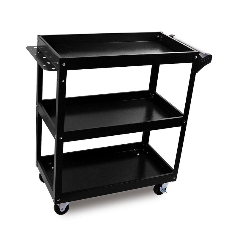 Black 3-Tier Tool Cart Trolley Toolbox Workshop Garage Storage 150KG Organizer Garage V465-91519