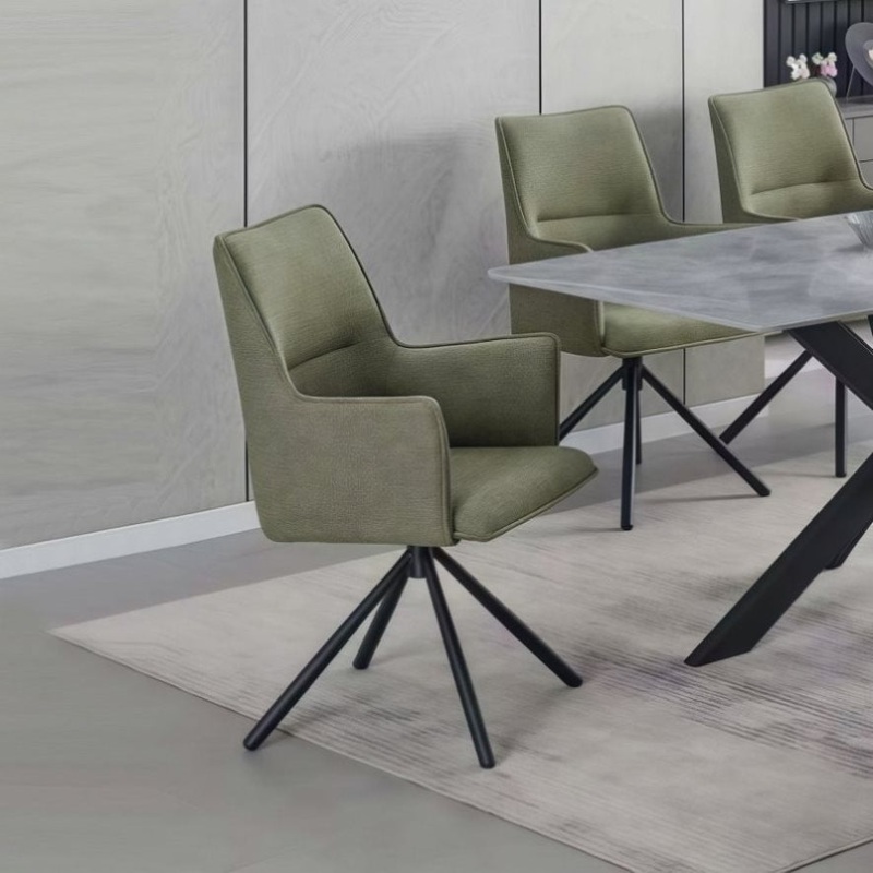 Dining Chair Green Linen Fabric Upholstered Seat Powder Coated Iron Legs V43-AC-JCOB