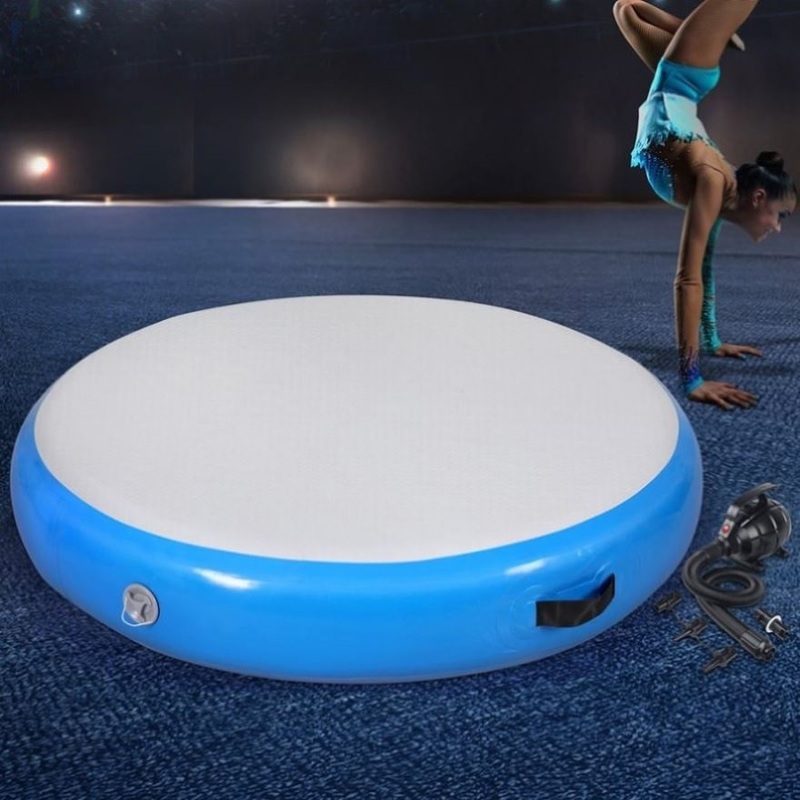 Everfit 1m Air Track Spot Inflatable Gymnastics Tumbling Mat Round W/ Pump Blue ATM-R-1-02M-BL-AP