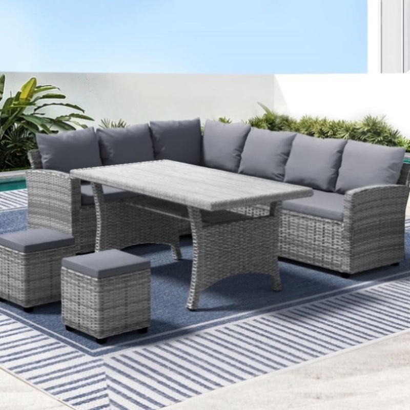 Gardeon Outdoor Dining Set Wicker Table Chairs Setting 8 Seater ODF-DINING-9S-GR-ABC