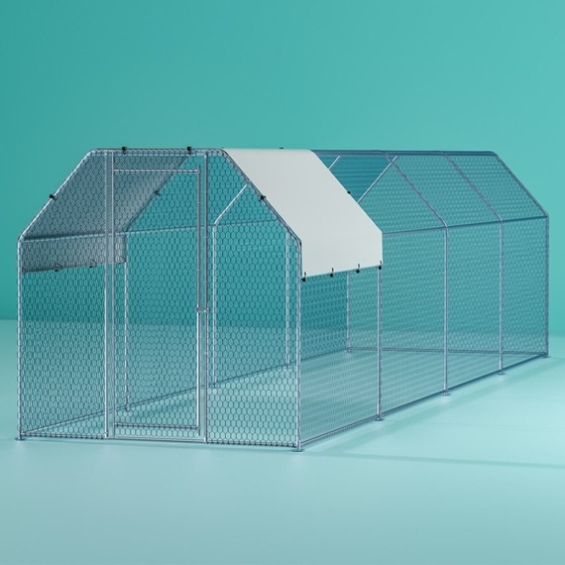 i.Pet Chicken Coop Cage Run Rabbit Hutch Large Walk In Hen House Cover 2mx8mx2m PET-CHICK-CAGE-TRA-2X8-AB