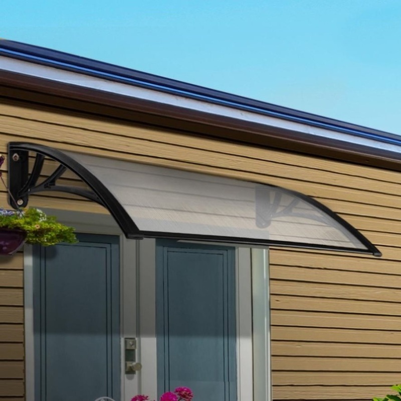 Instahut Window Awning Door Canopy 1m x 4m Transparent Sheet Black Plastic Frame AWN-PC6MO-1X4