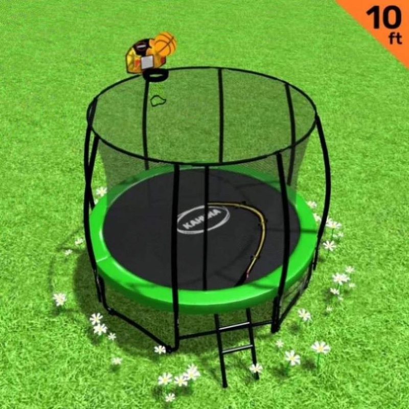 Kahuna Trampoline 10 ft with Basketball Set – Green TRA-KAH-10-GN-BB