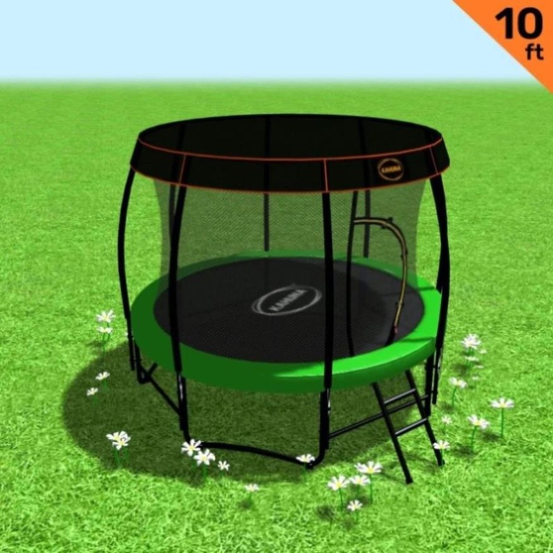 Kahuna Trampoline 10 ft with Roof – Green TRA-KAH-10-GN-RF