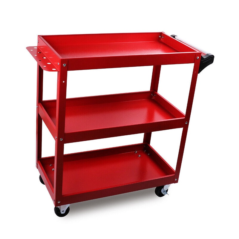 Red 3-Tier Tool Cart Trolley Toolbox Workshop Garage Storage 150KG Organizer Garage V465-91517