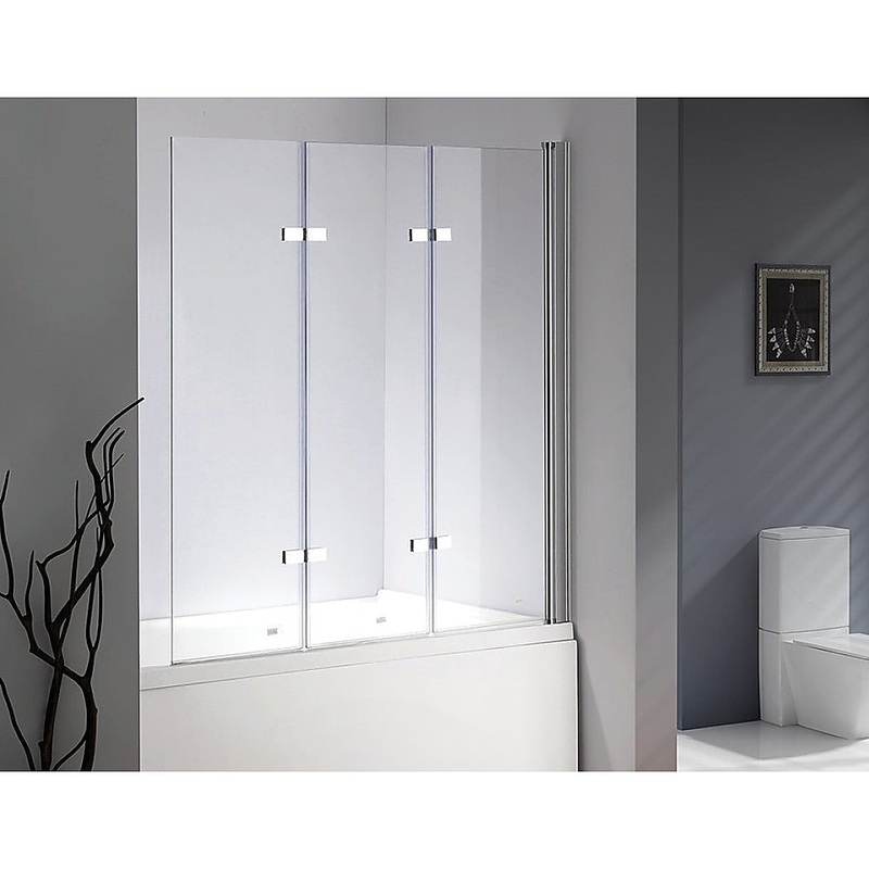 3 Fold Chrome Folding Bath Shower Screen Door Panel 1300mm x 1400mm V63-828981