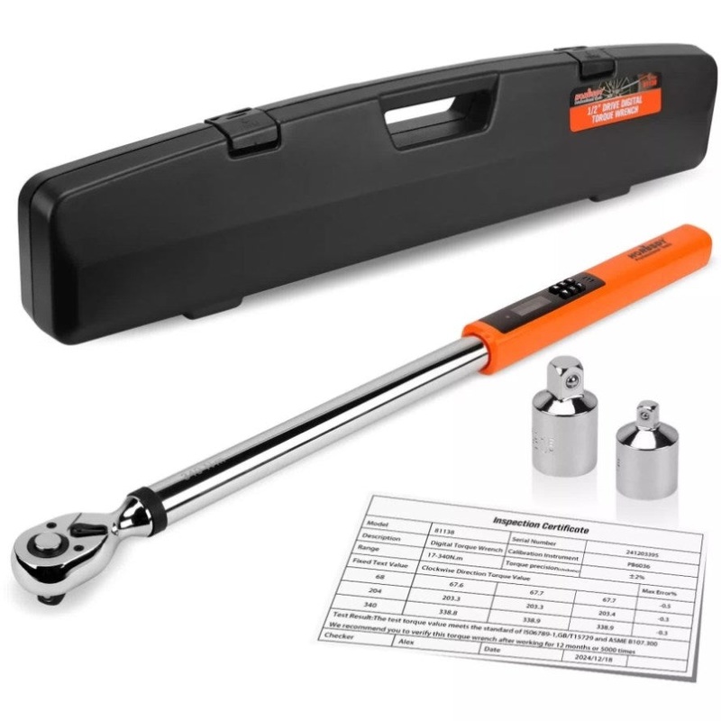 3Pc 1/2 Digital Torque Wrench Set Adjustable 17-340N.m / 25-250ft.lb Motorcycle V465-81138