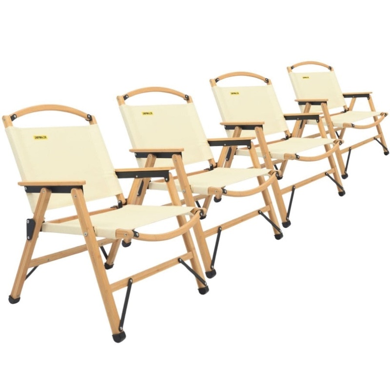 4x Bamboo Canvas Foldable Outdoor Camping Chair Wooden Picnic Park – Khaki/Beige V563-MD019M-NW_4X