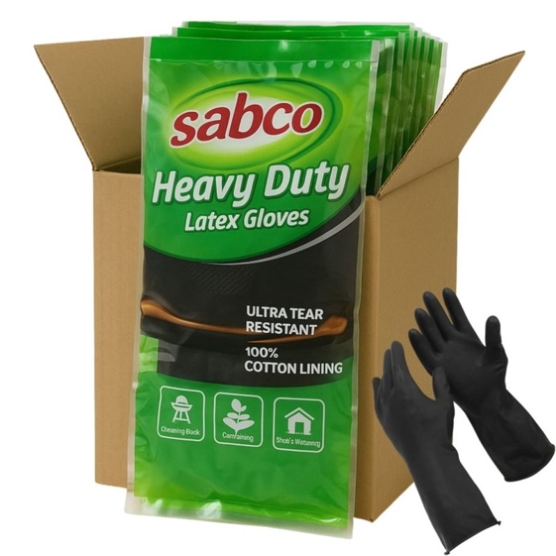 96 Pairs Sabco Heavy Duty Latex Gloves w/ Cotton Lining – Large Size Bulk V563-9310205800567-96PCS