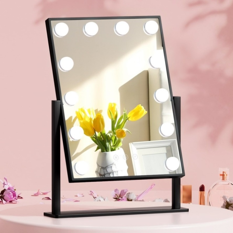 Embellir Makeup Mirror 30x48cm Hollywood Vanity with LED Light Rotation Tabletop MM-STAND-FRAMELS-BK