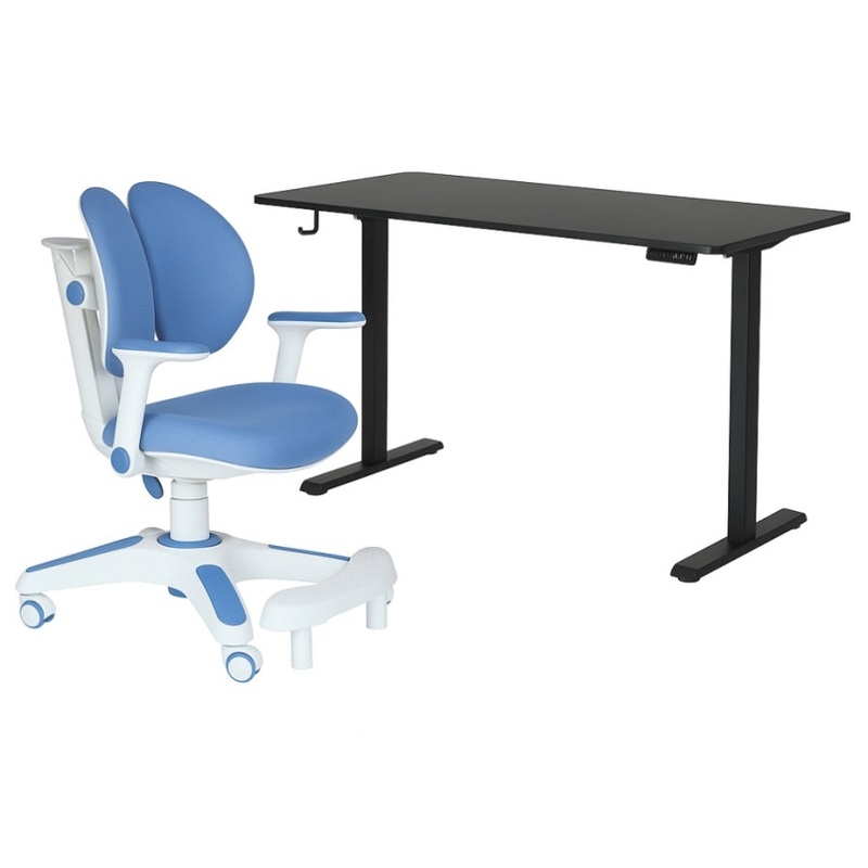 Ergonomic Kids Study Chair & Adjustable Electric Standing Desk Set  Blue Chair & Black Desk V563-68416_-68303