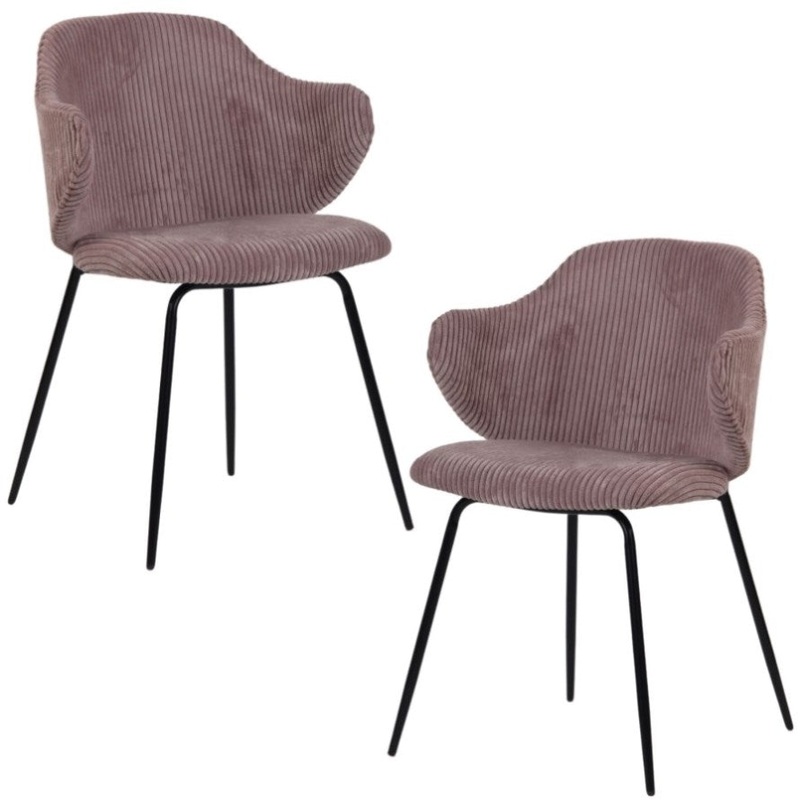 Set of 2 Dining Chairs with Corduroy Cord Fabric in Pink V563-68405