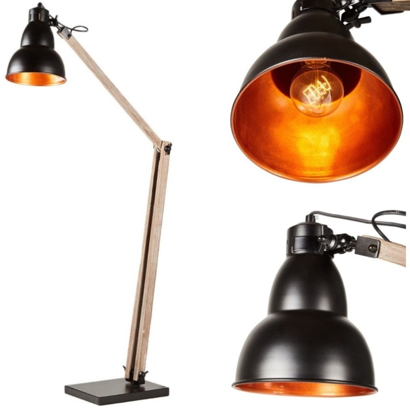 Wooden Large Floor Lamp Industrial Retro Modern Adjustable Light – Matte Black V563-75090