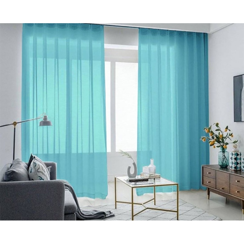 2 Long drop Sheer Voile Curtains 592cm x 270cm Drop+Hooks Pinch Pleat Lake Blue V702-CNA5-4-3 BLUE