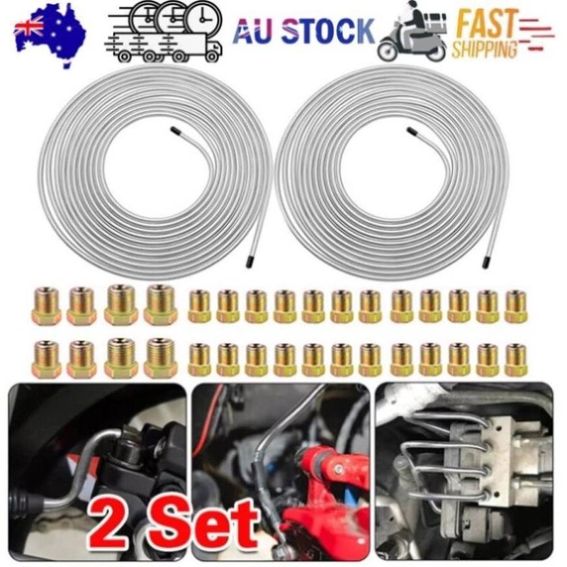 2 Packs 3/16 inch Brake Line Kit 25Ft Tube Rolls Zinc Steel with 32 Fittings NEW V201-W13220693