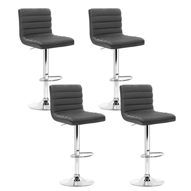 Artiss Set of 4 PU Leather Lined Pattern Bar Stools- Grey and Chrome BA-K-710N-GYX4