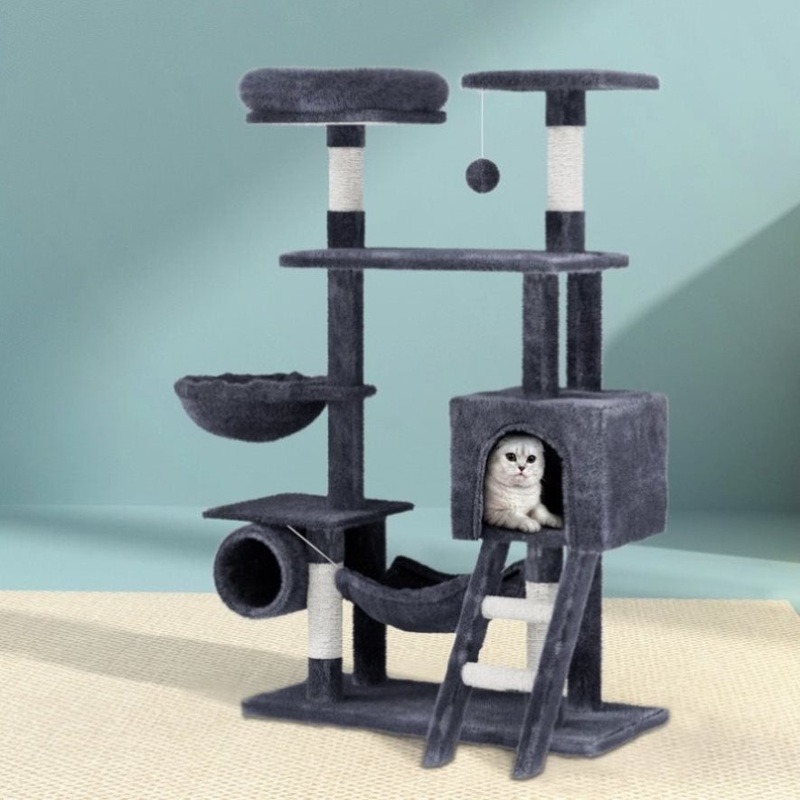 i.Pet Cat Tree 144cm Tower Scratching Post Scratcher Wood Condo Toys House Bed PET-CAT-PCT63N-GR