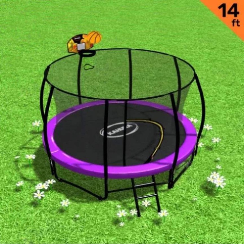 Kahuna 14 ft Trampoline with Basketball Set – Purple TRA-KAH-14-PU-BB