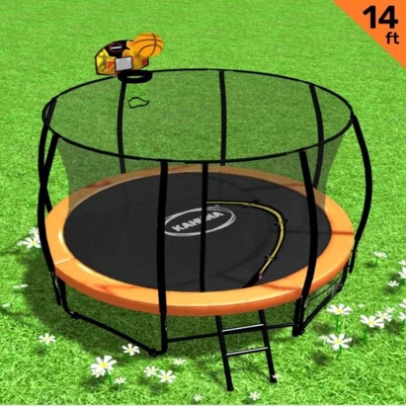 Kahuna Trampoline 14 ft with Basketball Set – Orange TRA-KAH-14-OR-BB
