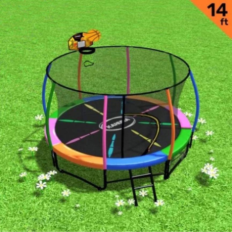 Kahuna Trampoline 14 ft with Basketball Set – Rainbow TRA-KAH-14-RB-BB