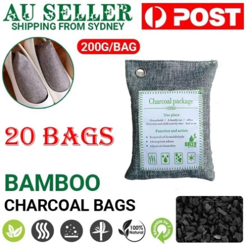 20PCS Air Purifying Bags Activated Bamboo Charcoal Freshener for Car Home Shoes 200g V201-BBZ2021DG8AU4