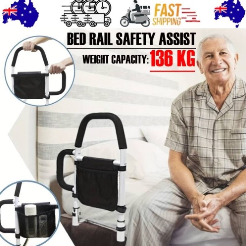 Bed Rail Safety Assist Rail for Elderly Adults with Storage Pocket &Fixing Strap V201-EBA0062BL8AU