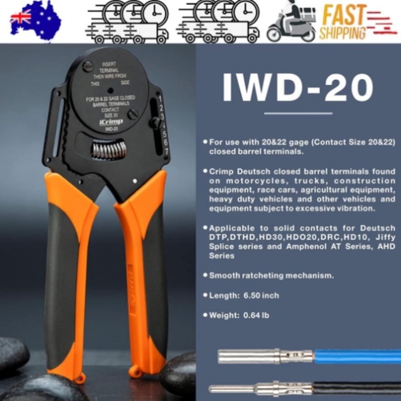 DT20 Crimper 4 Way Indent,8 Impression iCrimp Closed Barrel Type Deutsch Crimper V201-IWD0020BL8AU