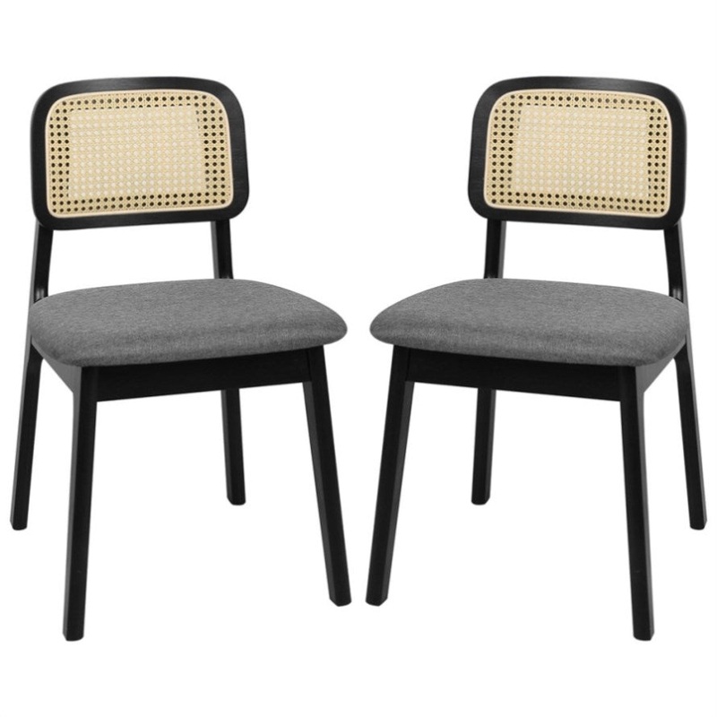 Levede 2x Dining Chair Wood Rattan Armless Black CH1144-2-BK