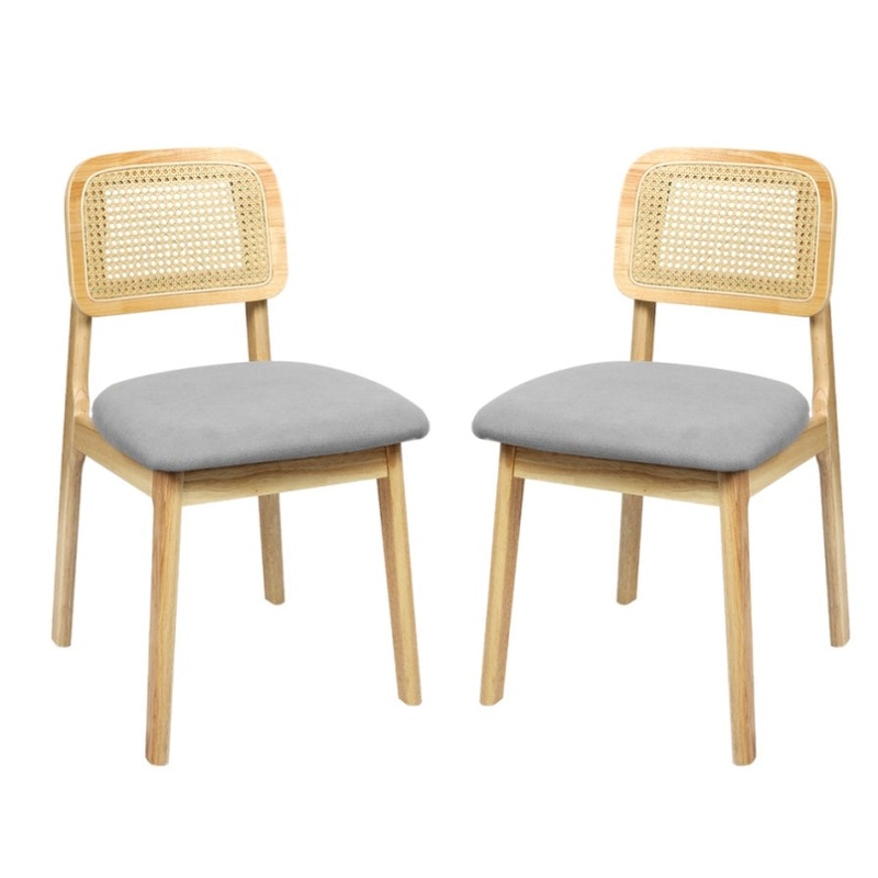Levede 2x Dining Chair Wood Rattan Armless Natural CH1144-2-NT