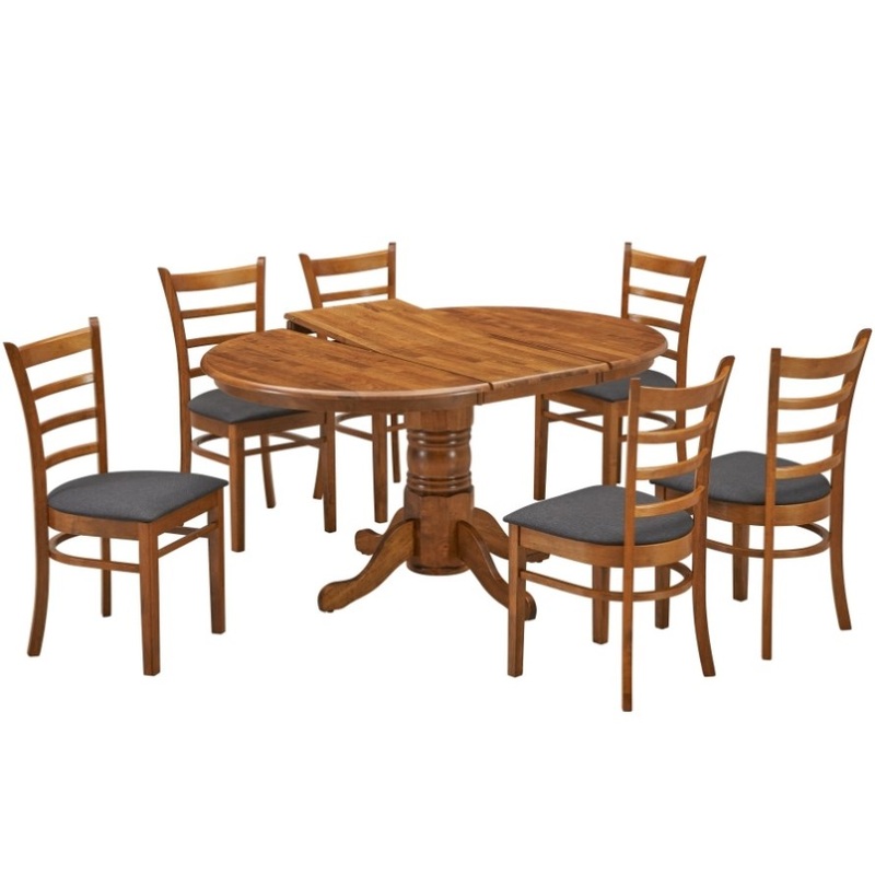 Linaria 7pc Dining Set 150cm Extendable Pedestral Table 6 Timber Chair – Walnut V315-VOD-MACK-7PC-KIT
