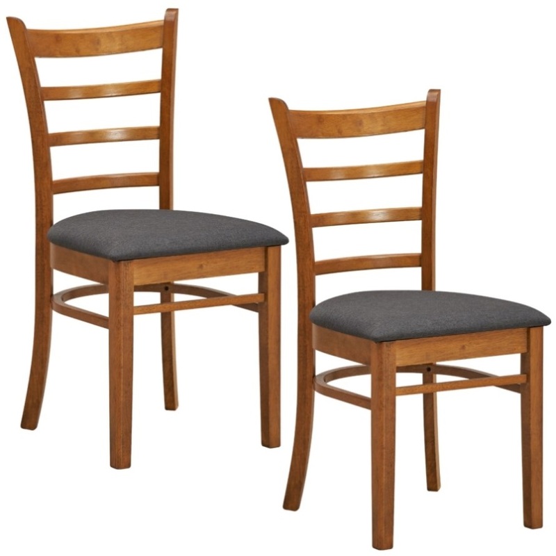 Linaria Dining Chair Set of 2 Crossback Solid Rubber Wood Fabric Seat – Walnut V315-VOD-MACK-03-2PC-KIT