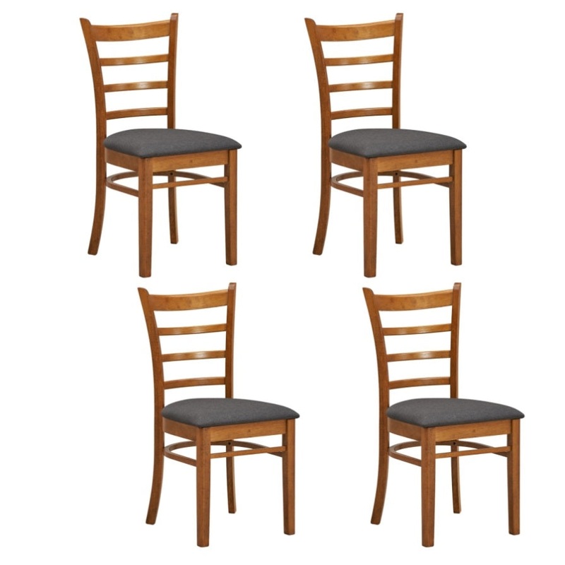 Linaria Dining Chair Set of 4 Crossback Solid Rubber Wood Fabric Seat – Walnut V315-VOD-MACK-03-4PC-KIT