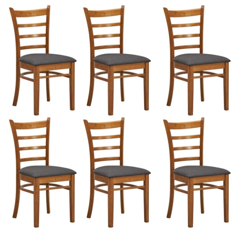 Linaria Dining Chair Set of 6 Crossback Solid Rubber Wood Fabric Seat – Walnut V315-VOD-MACK-03-6PC-KIT