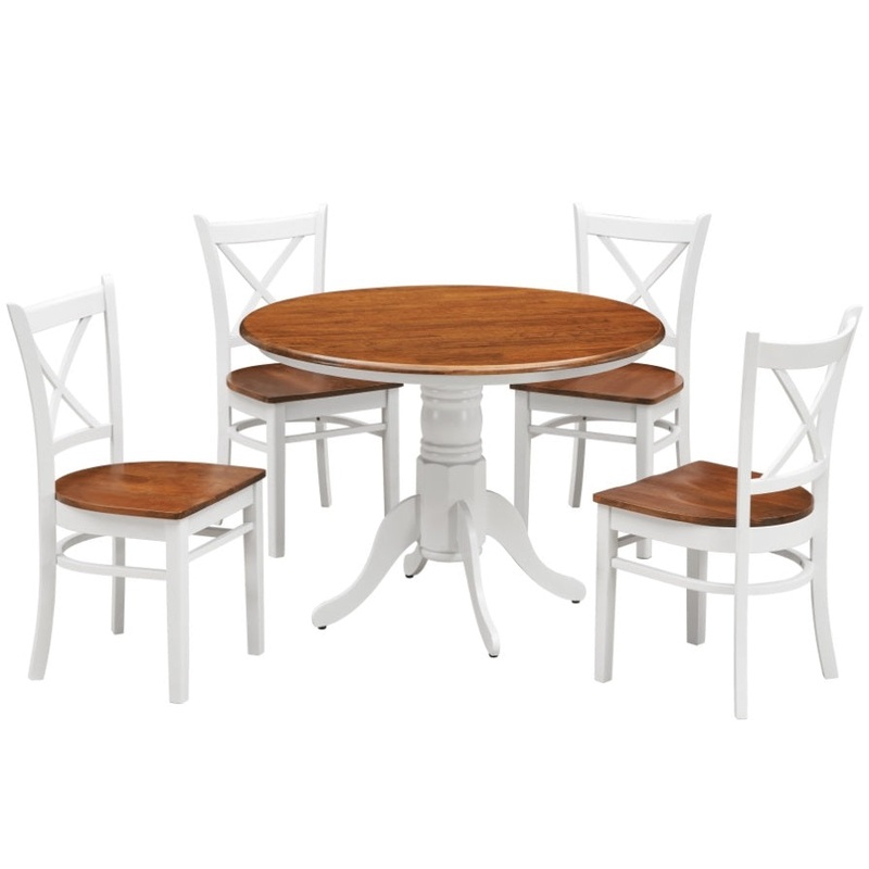 Lupin 5pc Dining Set 106cm Round Pedestral Table 4 Rubber Wood Chair – White Oak V315-VOD-HOBA-5PC-KIT
