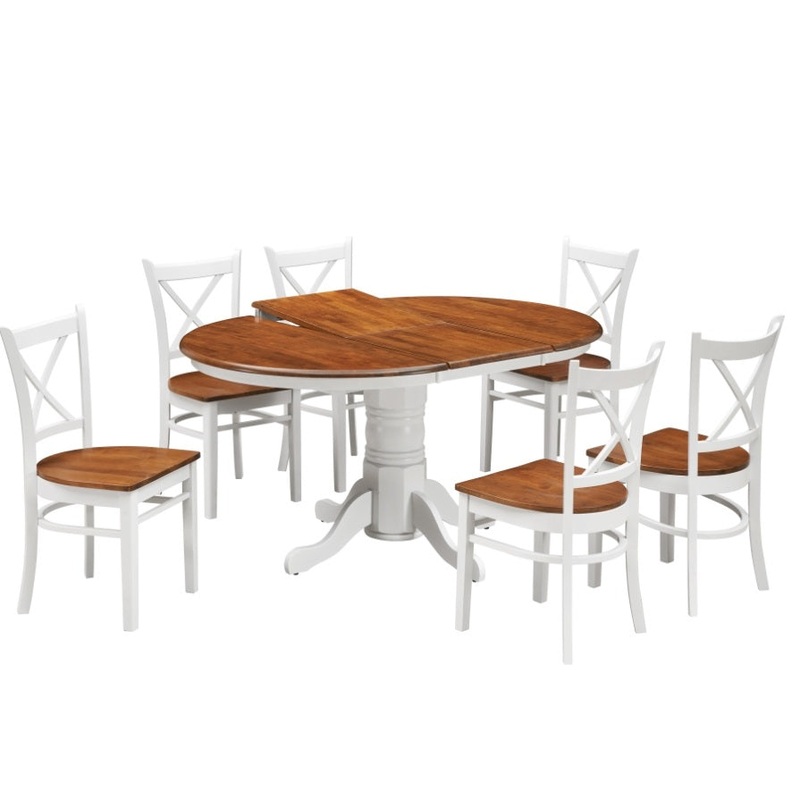 Lupin 7pc Dining Set 150cm Extendable Pedestral Table 4 Timber Chair – White Oak V315-VOD-HOBA-7PC-KIT