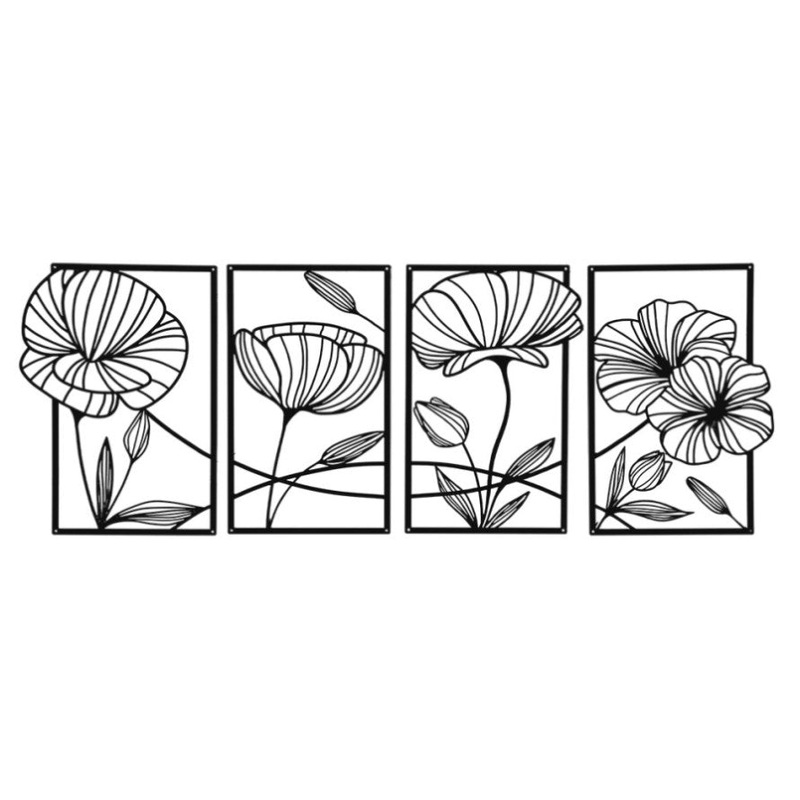 Yezi Metal Wall Art 4Pcs Floral Minimalist Line Decor DECO1032