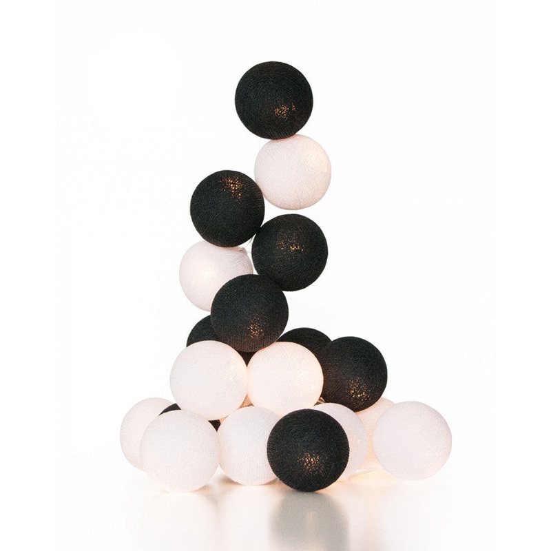 1 Set of 20 LED Black White 5cm Cotton Ball Battery Powered String Lights Xmas Gift Home Wedding V382-WHITEBLACKBALLBATT20