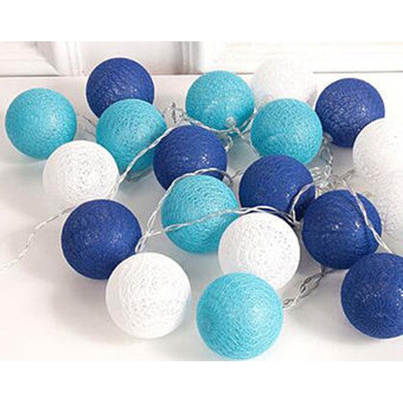 1 Set of 20 LED Blue 5cm Cotton Ball Battery Powered String Lights Christmas Gift Home Wedding Party V382-BLUEBALLBATT20