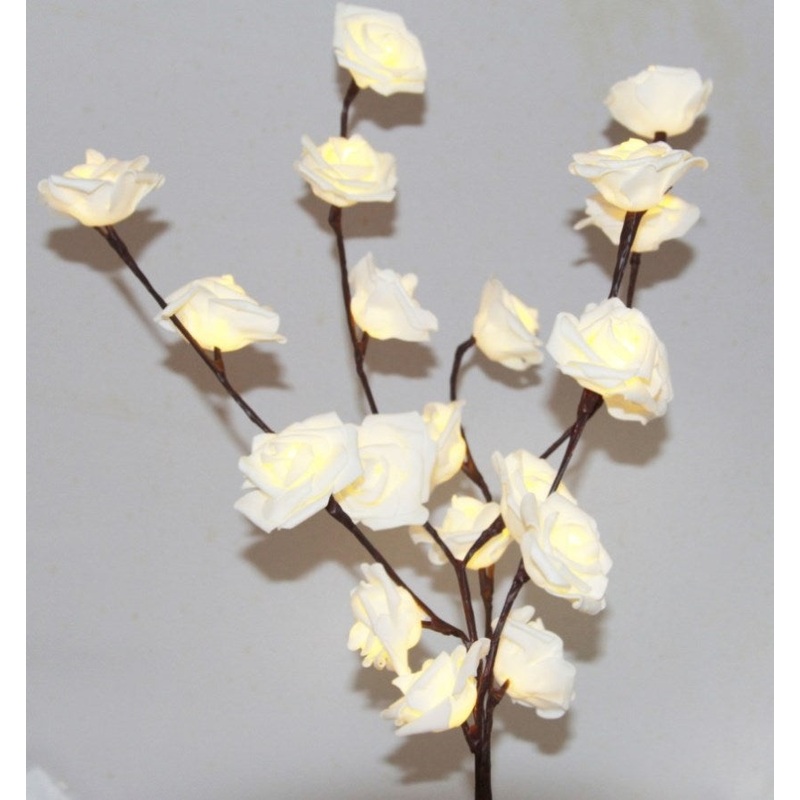 1 Set of 50cm H 20 LED White Rose Tree Branch Stem Fairy Light Wedding Event Party Function Table V382-WHROSESTEMBATT