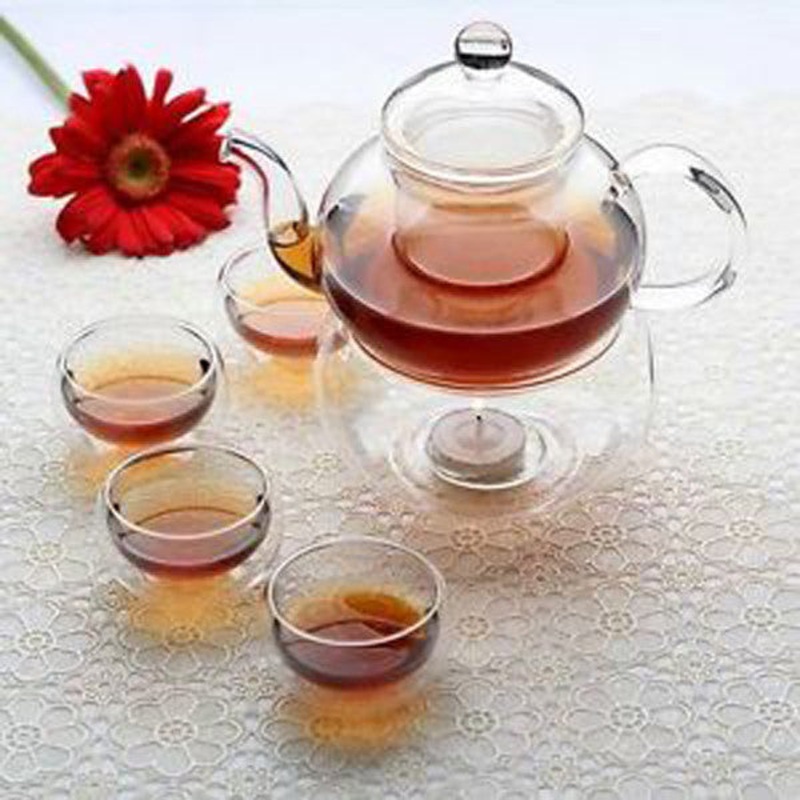 1 Set of Gongfu Chinese Ceremony Tea Set – 6 Glass cups with Infuser and Tealight Candle Pot Warmer V382-TEASETGONGFU