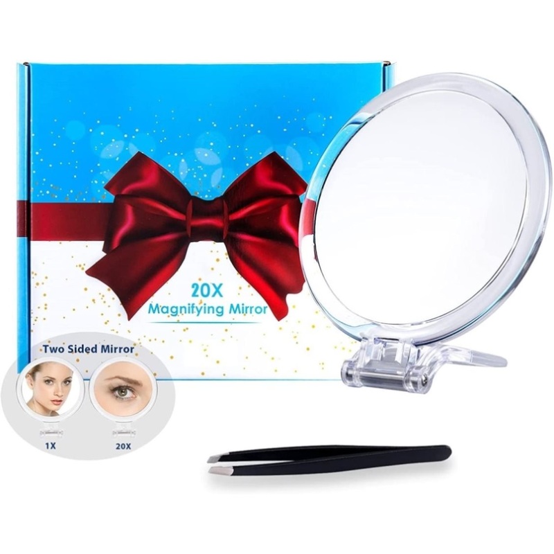 20X Magnifying Hand Mirror Two Sided Use for Makeup Application, Tweezing, and Blackhead/Blemish V178-14094