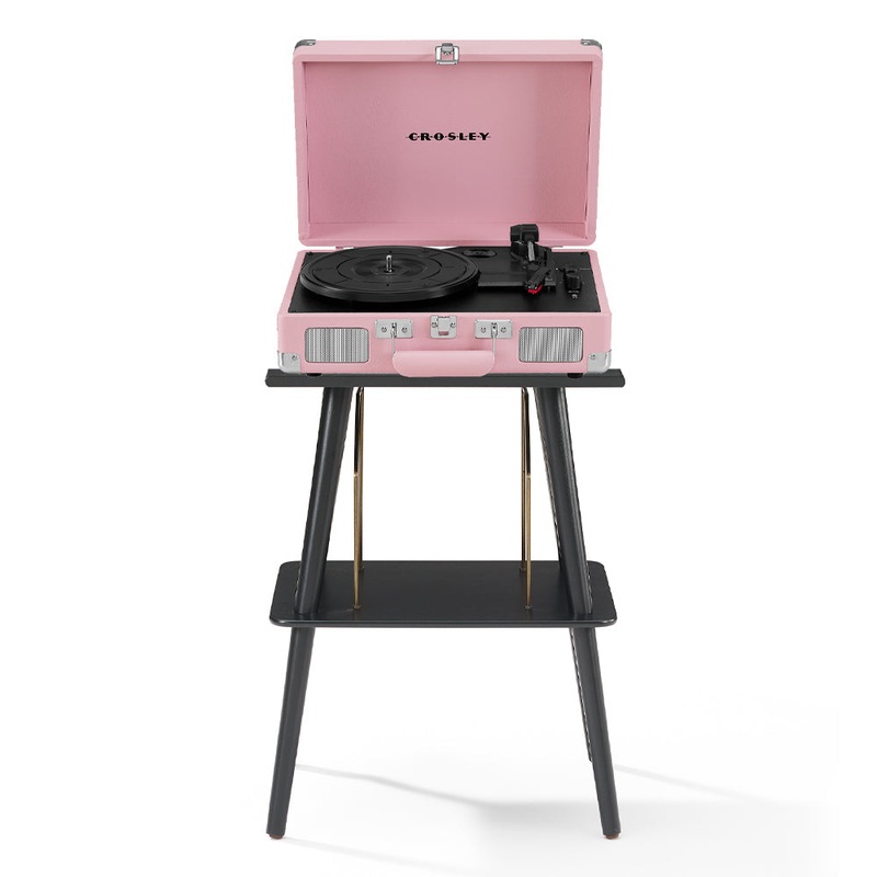Crosley Cruiser Bluetooth Portable Turntable – Blush Pink + Crosley Entertainment Stand Bundle V398-CR8005EST-BH4