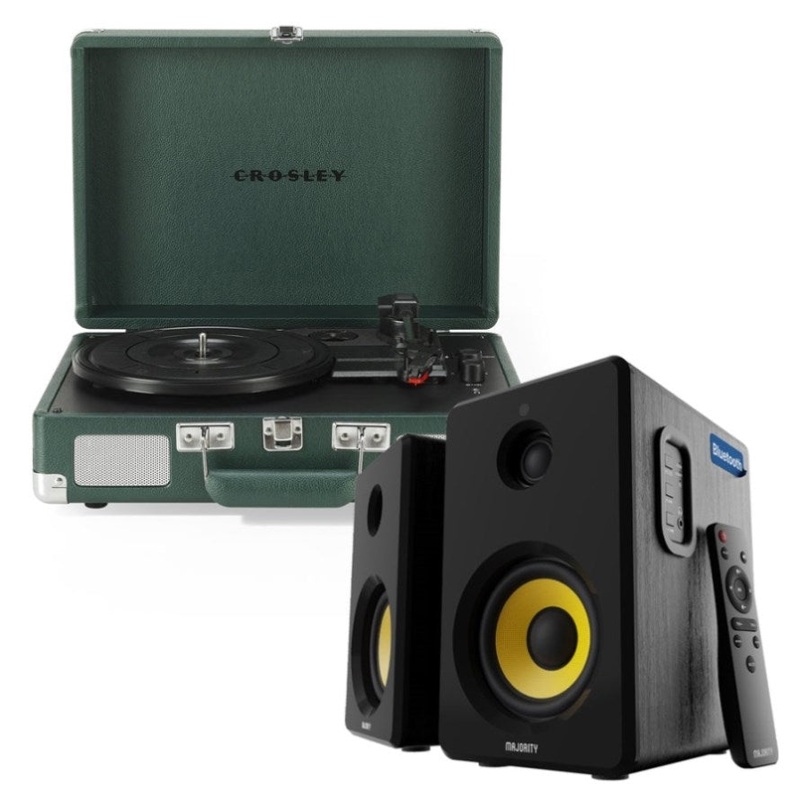Crosley Cruiser Bluetooth Portable Turntable – Emerald Green + Bundled Majority D40X Bluetooth V398-CR8005FMY-EM4