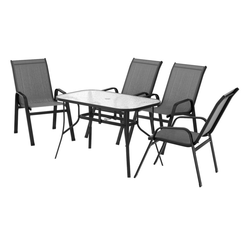 Gardeon 5PC Outdoor Dining Set Table and Chairs Patio Furniture Bistro Set Garden Grey FF-DINING-120-5PCS-GE