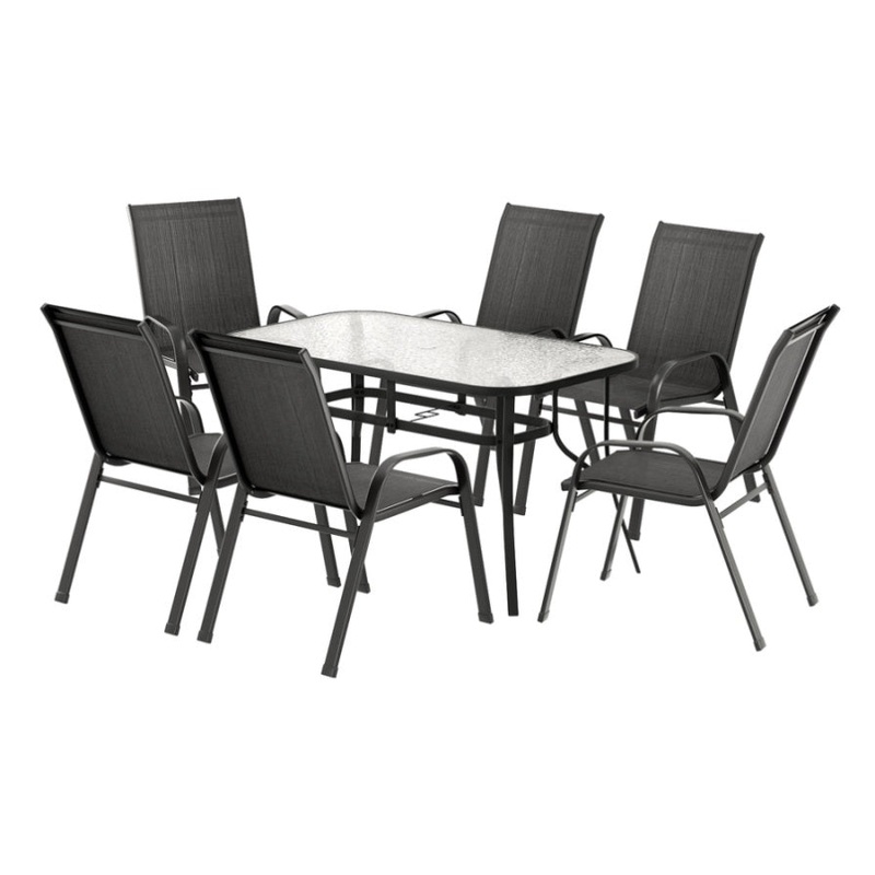 Gardeon 7PC Outdoor Dining Set Table and Chairs Patio Furniture Bistro Set Garden Black FF-DINING-140-7PCS-BK